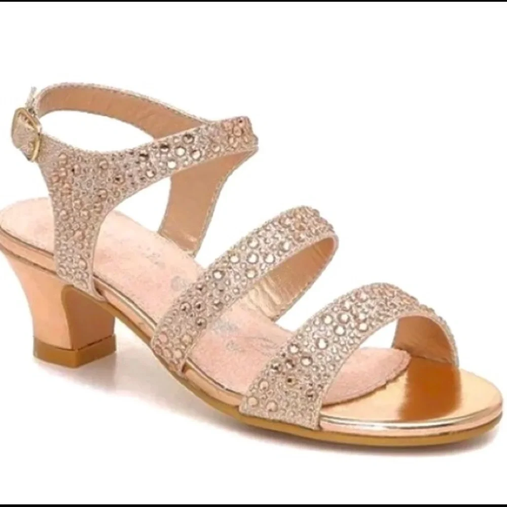 Rhea as seen on Trendy kids sz 12 rhinestone block heels champagne gold